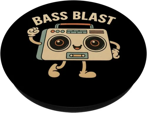 Vista 2 de Bass Blast. Retro Boombox Style, Vintage. PopSockets Adhesive PopGrip