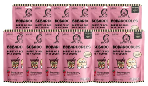 Vista 6 de Molly Bz Food Bobadoodles - Burst of Boba in a Cookie - Snickerdoodle con sabor a mini fresa Boba - Horneado suave - Receta gourmet - Paquete de 3