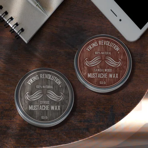 Vista 3 de Viking Revolution Cera para bigote, 2 unidades, cera para barba y bigote para hombres, agarre fuerte que ayuda a entrenar la domesticación