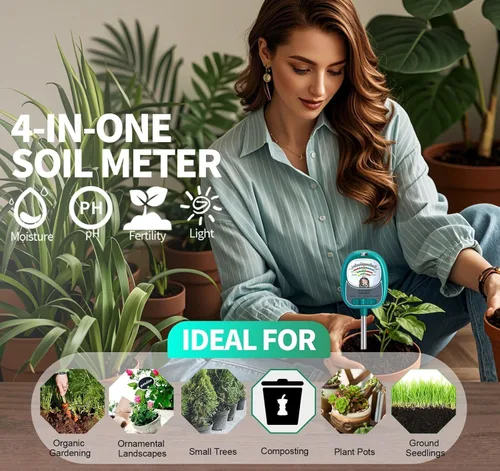 Vista 3 de Probador de Suelo, Medidor de Humedad del Suelo/Medidor de pH del Suelo/Luz Solar/Fertilidad para Jardinería, Probador de pH de Suelo de Dial