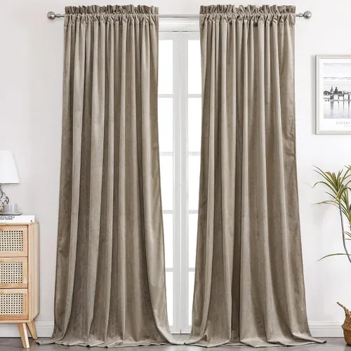 Vista 23 de Benedeco - Cortinas de terciopelo burdeos para ventana de dormitorio con pompón, cortinas de lujo súper suaves, oscurecimiento y aislamiento térmico