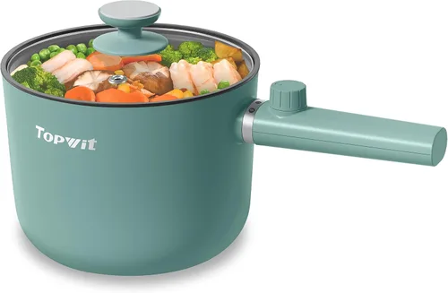 Vista 8 de Topwit Olla caliente eléctrica, olla de ramen de 1.5 L, sartén portátil antiadherente, olla eléctrica para pasta, bistec, sin BPA, cocina eléctrica