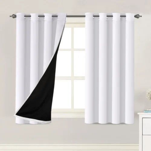 Vista 28 de H.VERSAILTEX Paneles de cortina 100% opacas de 45 pulgadas de largo, con aislamiento térmico, cortinas opacas con forro para dormitorio, dos capas