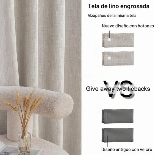 Vista 3 de Cortinas de lino de 63 pulgadas de largo, 2 paneles de arpillera