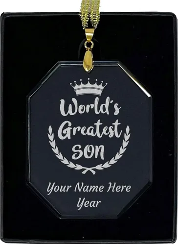 Vista 6 de LaserGram Personalized Glass Christmas Ornament, World's Greatest Son, Custom Laser Engraved Gift Idea (Diamond Shape)