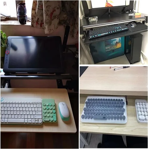 Vista 5 de Y&J Estante extensor de escritorio, plataforma ergonómica ajustable para teclado, cajón deslizante para teclado, instalación sin perforaciones, 19.7