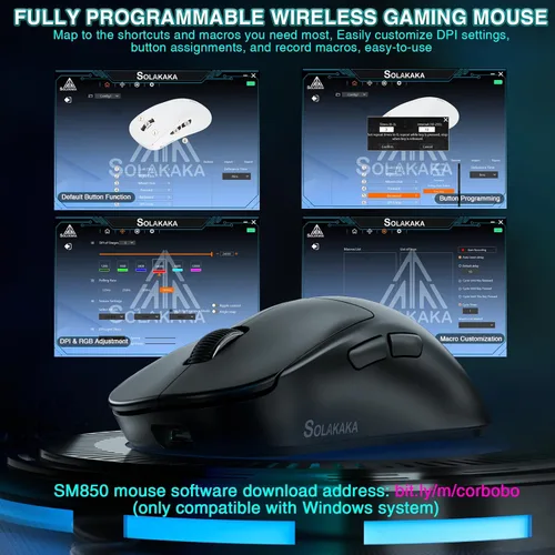 Vista 5 de SOLAKAKA SM850 - Ratón inalámbrico para juegos, 24000 DPI, mouse ligero de 1.97 oz, 6 botones programables, mouse ergonómico para computadora, tres