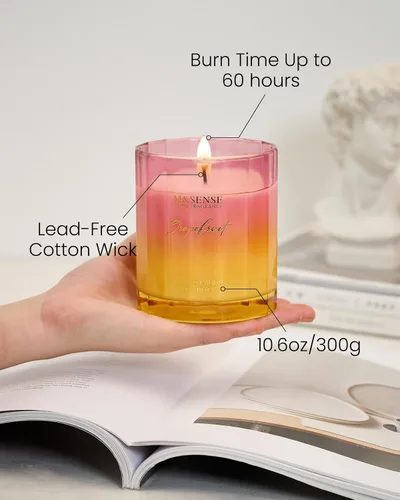 Vista 4 de M&SENSE Velas perfumadas de pomelo para el hogar, 10.6 onzas, 60 horas, velas de soja natural no tóxicas en vidrio de larga duración de combustión