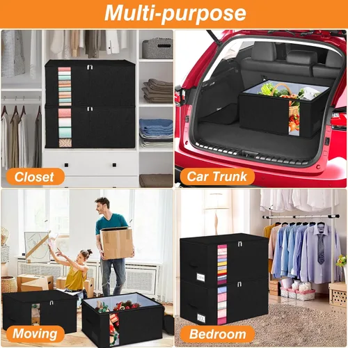 Vista 6 de 60L - Bolsa de almacenamiento para edredón, contenedor de almacenamiento para mantas con construcción resistente, con asas duraderas, caja