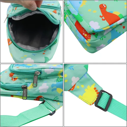 Vista 7 de ANKOMINA Bolso bandolera pequeño con diseño de unicornio y dinosaurio, bandolera para exteriores, viajes, senderismo, Verde