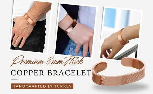 Vista 2 de DEMMEX Pulsera de cobre de 0.118 pulgadas de grosor para hombres y mujeres Brazalete de cobre turco sólido 100% puro, calibre pesado y sin