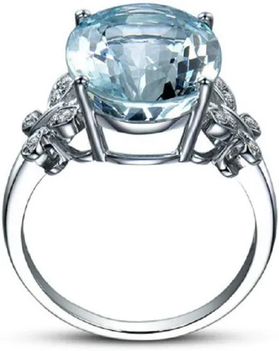 Vista 3 de Wenbin Anillo de topacio de piedra natural para mujer, anillo de lazo de topacio azul, anillo de plata de ley 925, anillo de compromiso ovalado