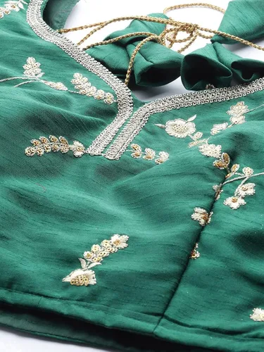 Vista 5 de Lehenga de red bordada cosida para mujer, blusa cosida con Dupatta, Rosa y dorado.