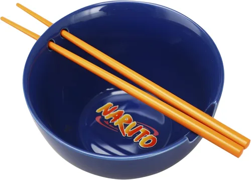 Vista 3 de Bioworld Naruto Uzumaki Comiendo Fideos 20 oz Ramen Bowl Con Palillos