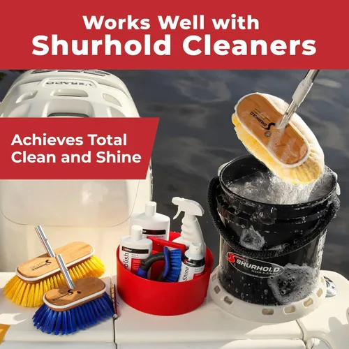 Vista 7 de Shurhold Classic Deck Brush – Boat Cleaning Brush with Wood Block, Rubber Bumper & Durable Bristle Design