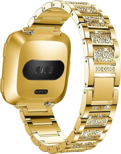 Vista 2 de Bandas de joyería compatibles con Fitbit Versa, pulsera de diamantes de imitación de repuesto para mujer (dorado)