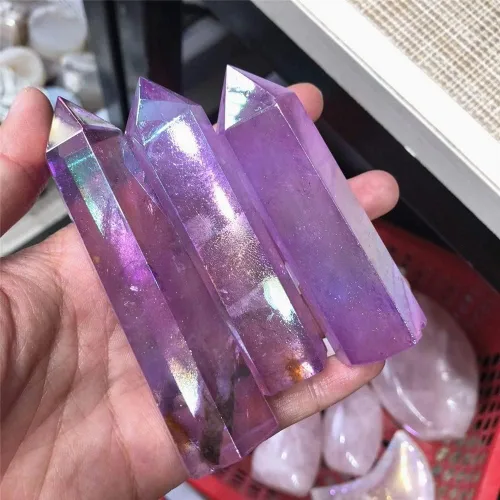 Vista 4 de Cristal natural áspero, magia natural, morado natural, Aura transparente, cuarzo transparente, piedra preciosa, torre de reiki