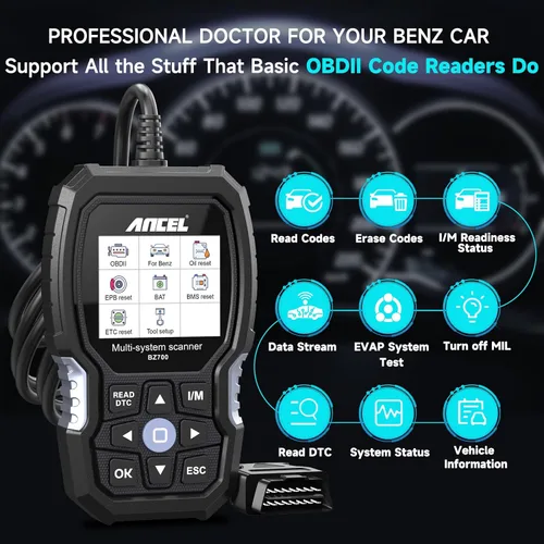 Vista 5 de ANCEL BZ700 Mercedes Benz Sprinter Smart OBD2 - Escáner para coche, lector de códigos para todo el sistema con todos los servicios de reinicio