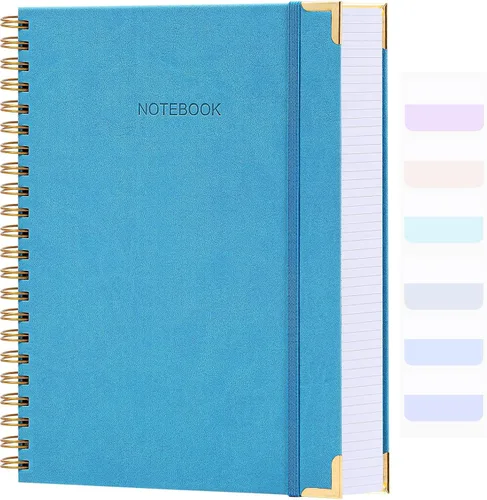 Vista 16 de Cuaderno de espiral, diario de cuero de tapa dura para mujeres y hombres, cuadernos gruesos de 300 páginas con rayas universitarias para el trabajo