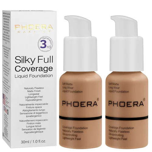 Vista 21 de PHOERA - Base líquida mate, maquillaje PHOERA para mujeres, corrector de cobertura completa, base PHOERA, corrector de control de aceite mate de 1.0