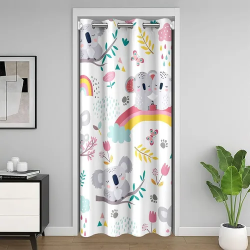Vista 8 de Cortina de puerta de armario con estampado de patas de oso para dormitorio, niños, naturaleza, vida silvestre, cabeza de oso, cortina de puerta