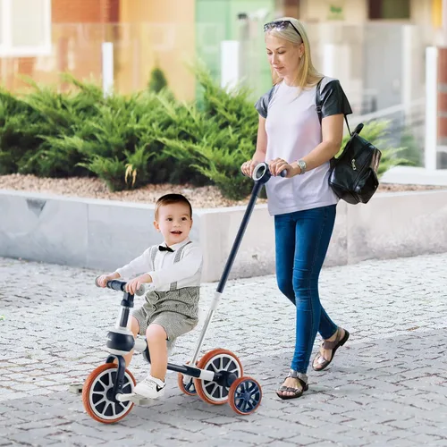 Vista 9 de BABY JOY Triciclo 4 en 1 para niños de 2 a 4 años, triciclo de equilibrio para niños con asiento ajustable y mango de empuje, pedales extraíbles