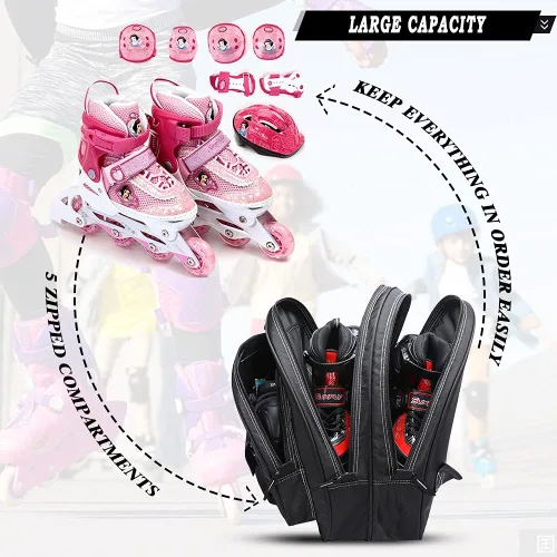 Vista 2 de TOPOWN Bolsa premium para patines de hielo - Bolsa de patines y cuchillas para hombres y mujeres - Negro y rojo rosa