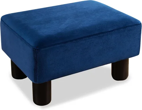 Vista 11 de LUE BONA Taburete rectangular moderno, reposapiés otomano acolchado de piel sintética negra, taburete pequeño para estar, adultos, patio