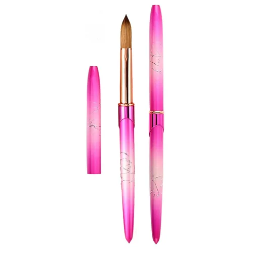 Vista 10 de Kolinsky - Cepillo de uñas acrílicas con mango de metal degradado de talla rojo rosa, aplicación acrílica, extensión de uñas de gel