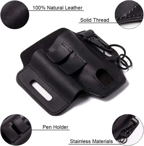 Vista 9 de Gentlestache - Funda de cuero para Leatherman, funda multiherramienta, EDC, organizador de bolsillo con llavero para cinturón y funda para linterna