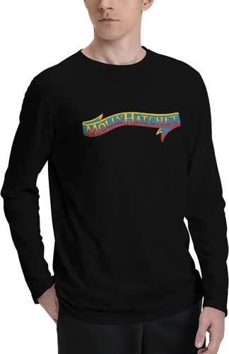 Vista 2 de Molly Music and Hatchet - Camiseta de manga larga con cuello redondo para hombre, camiseta de capa base, camiseta atlética para gimnasio, color negro