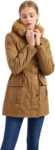 Vista 6 de DOSLAVIDA Abrigo grueso con capucha para mujer, chaqueta de invierno con forro polar, chaqueta larga de algodón con capucha de piel sintética