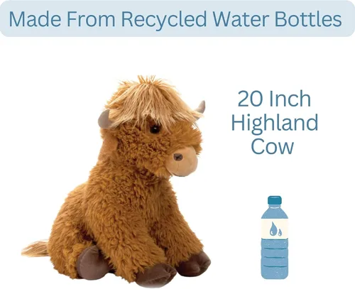 Vista 4 de The Petting Zoo Highland Cow - Peluche de animales de peluche, regalos para niños, animales salvajes de la vida silvestre, juguete de peluche
