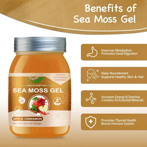 Vista 2 de Seamoss - Gel crudo con musgo marino irlandés, suplemento de musgo marino, apoyo inmunológico, 18.5 onzas de musgo marino avanzado (manzana canela)