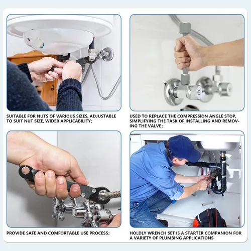 Vista 7 de Holdly Herramientas de fontanería Kit de llave de parada angular, llave ajustable, herramientas profesionales de fontanero para instalar nuevas