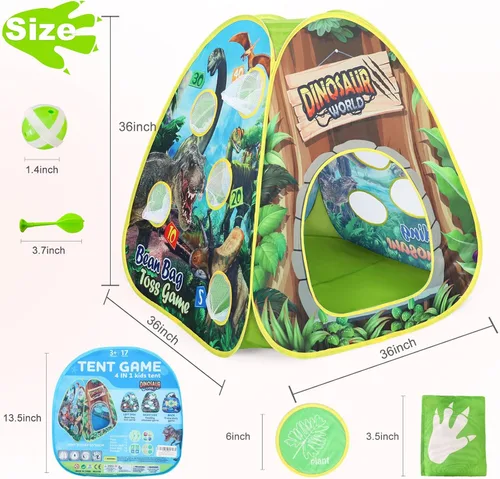 Vista 2 de Tienda de campaña de dinosaurio para niños en interior: tiendas de campaña para niños y niñas para interiores y exteriores - Tienda de dinosaurios 4