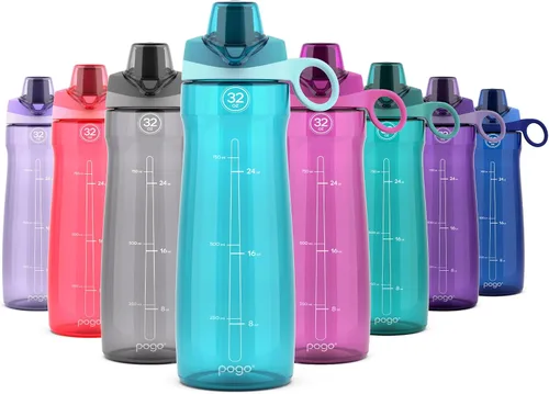 Vista 27 de Pogo Botella de agua de plástico tritán sin bisfenol A con tapa con pico de 18 onzas, color azul