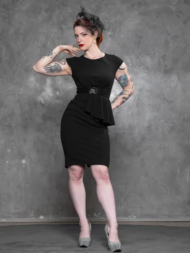 Vista 4 de Knitee Vestido de cóctel ajustado para mujer, estilo vintage, con volantes, con lentejuelas, cinturón para trabajo, negocios, oficina, cóctel