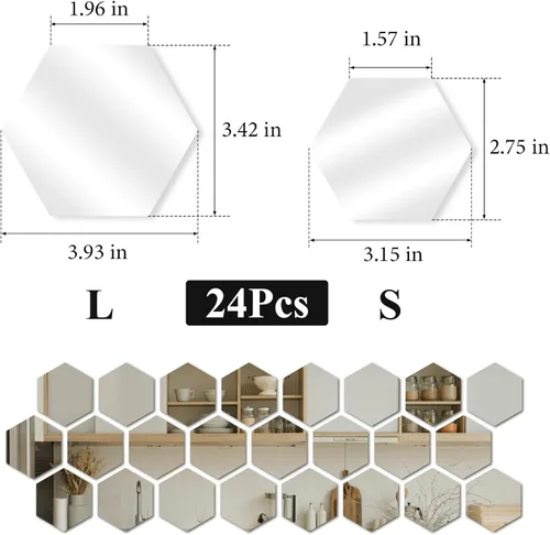 Vista 2 de 24 calcomanías de pared de espejo, calcomanías hexagonales de acrílico con respaldo autoadhesivo, espejos extraíbles para decoración del hogar, sala