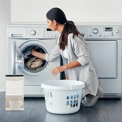 Vista 7 de Dispensador de detergente para lavandería, dispensador de detergente para ropa de pared con soporte para tazas de espiga, adecuado para cuentas