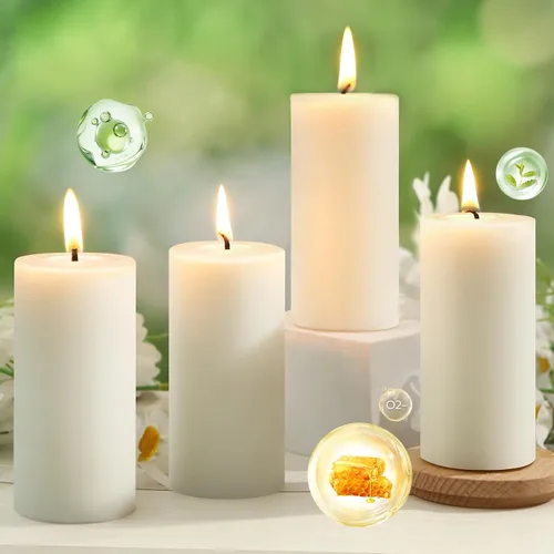 Vista 13 de Velas de pilar de cera de abeja natural, no tóxicas, 2 x 3 pulgadas, paquete de 6, 192 H de combustión larga Amarillo