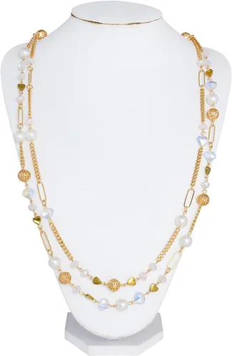 Vista 3 de Bocar Collar de cuentas, collar de cadena de eslabones largos de 2 capas, cuentas de cristal para mujer, gargantilla, regalo de joyería