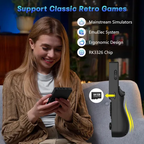 Vista 6 de R36T - Consola de juegos de mano retro, consola de juegos retro portátil con pantalla inspirada en CRT de 3.5 pulgadas, clásicos Arcade de 3500 mAh