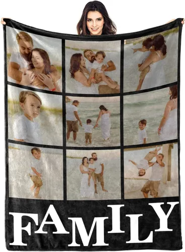 Vista 17 de Manta personalizada con fotos, manta personalizada con fotos para parejas, papá, mamá, niños, perros, amigos, cumpleaños, boda, Navidad, Año Nuevo
