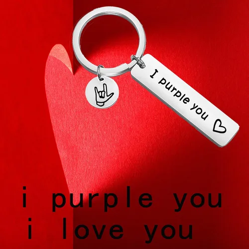 Vista 5 de TGBJE Llavero I Purple You con texto en inglés I love you, regalo para novio, día de San Valentín