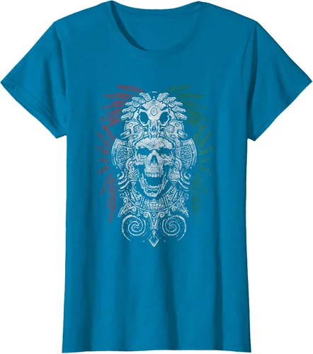 Vista 46 de Camiseta de Calavera Azteca con máscara Mayas Calavera Azteca, Negro