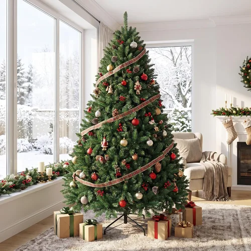 Vista 2 de Árbol de Navidad artificial de abeto preiluminado de 6.5 pies