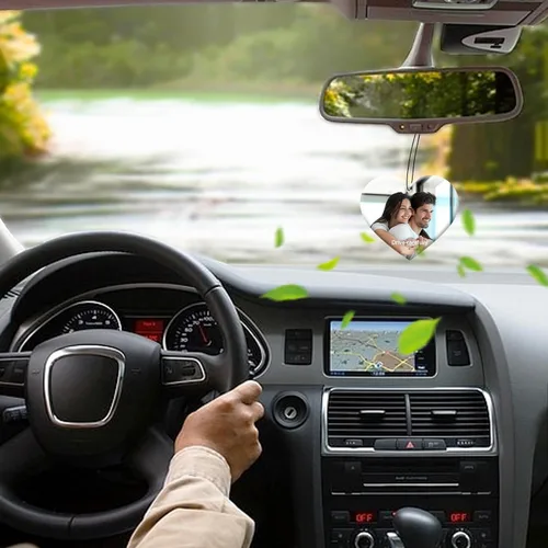 Vista 5 de Accesorios de Decoración Colgante para Auto con Foto Personalizada, Ornamento Ambientador de Auto con Imagen Personalizada de Doble Cara, Dijes