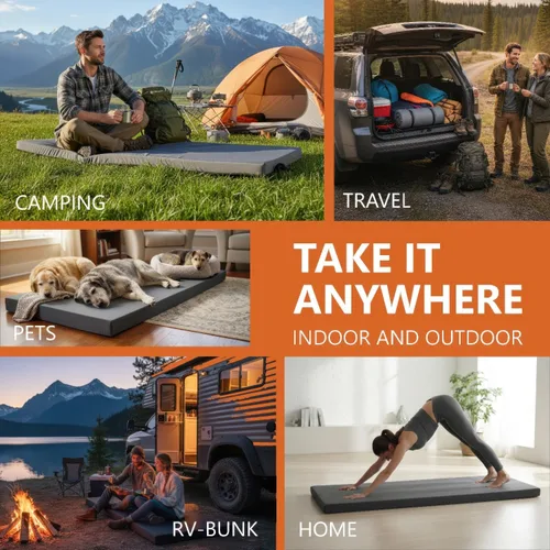 Vista 7 de Colchón impermeable multiusos para camping (26 x 72/30 x 75/38 x 75) almohadilla enrollable con parte inferior antideslizante lavable con cremallera