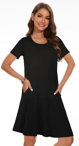 Vista 5 de elescat Vestidos de verano para mujer, camiseta casual, manga corta, floral, vestido de playa, salida de baño con bolsillos